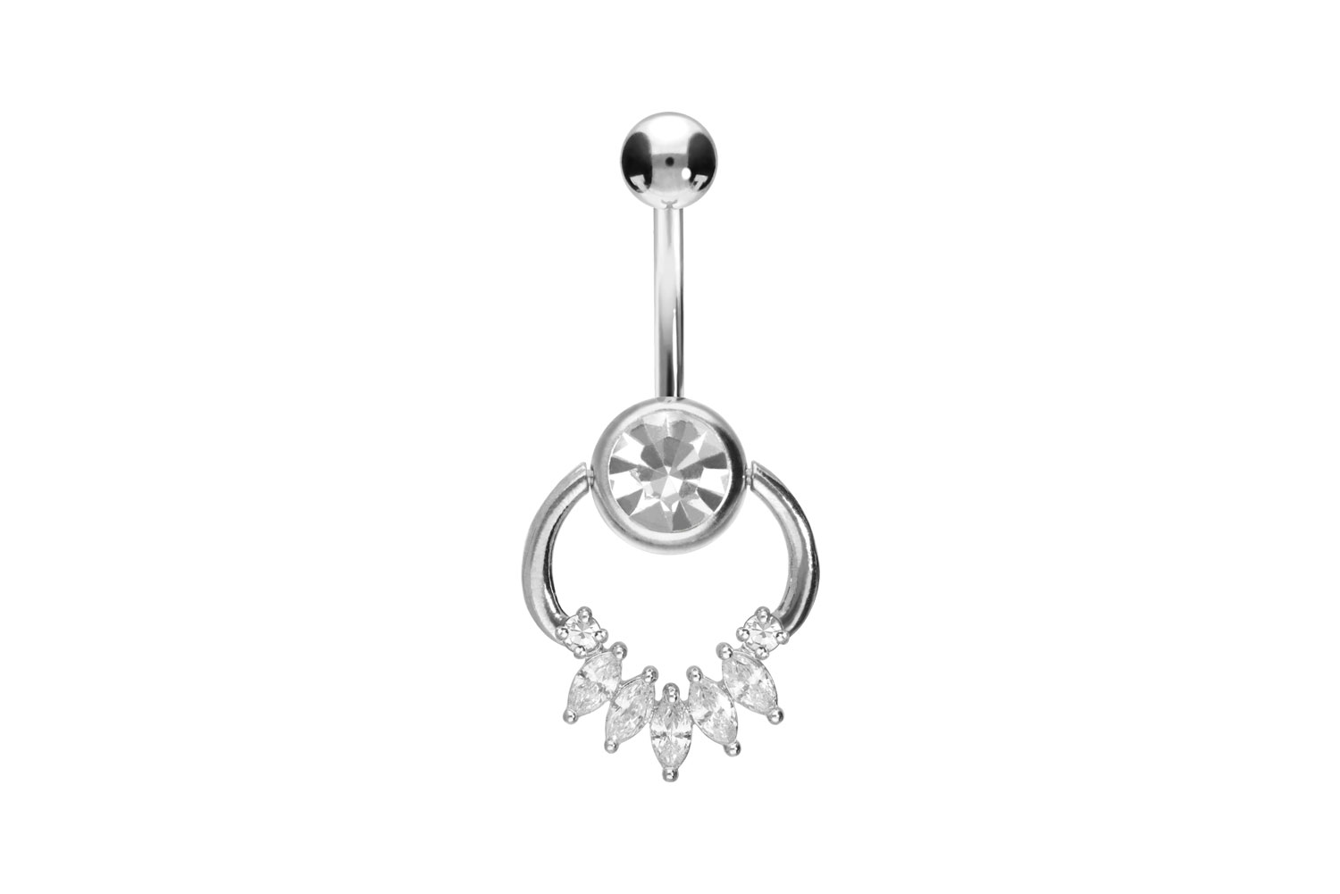 Chirurgenstahl Bananabell Piercing RING + EINGEFASSTE KRISTALLTROPFEN